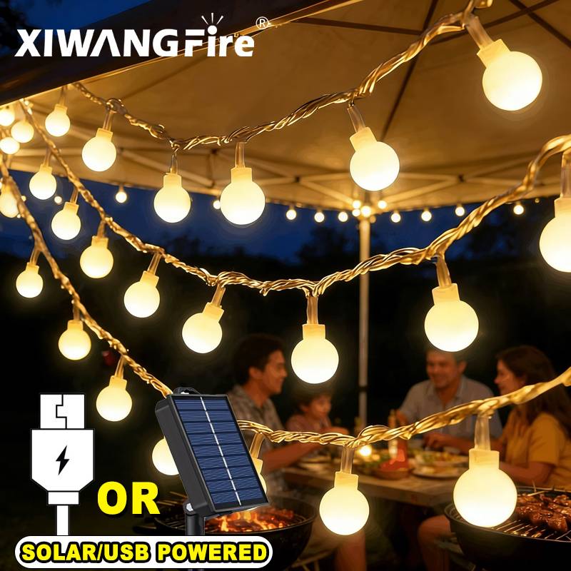Outdoor Lighting Globes - 3-10M Solar-/USB-/Batterie-Lichterketten, Feenhafte Kugel-LED-Lichter, Wasserdicht für
