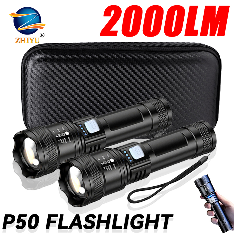 Outdoor Lighting Permanent - Taktische LED-Taschenlampe, 2000 lm, USB wiederaufladbar,