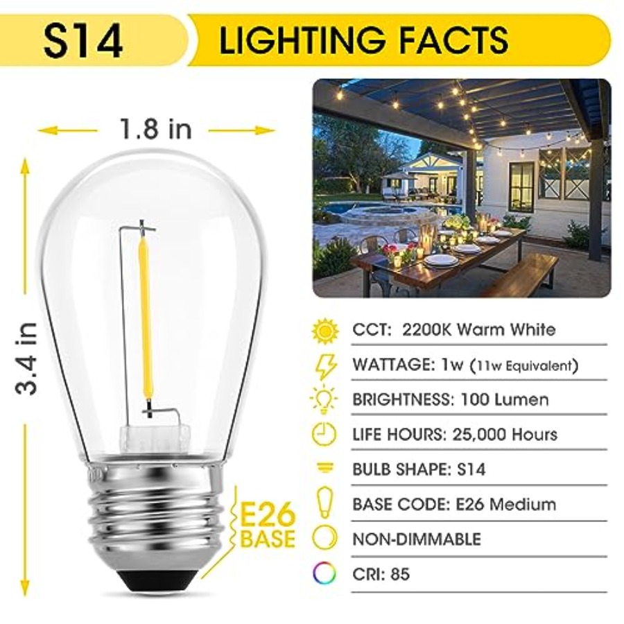 36er-Pack S14 LED-Glühbirnen f – Outdoor Lighting Replacement Bulbs Bewertung und Preis